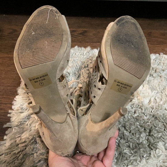 Nude Lace-up Cutout Heels 7 - Picture 4 of 4